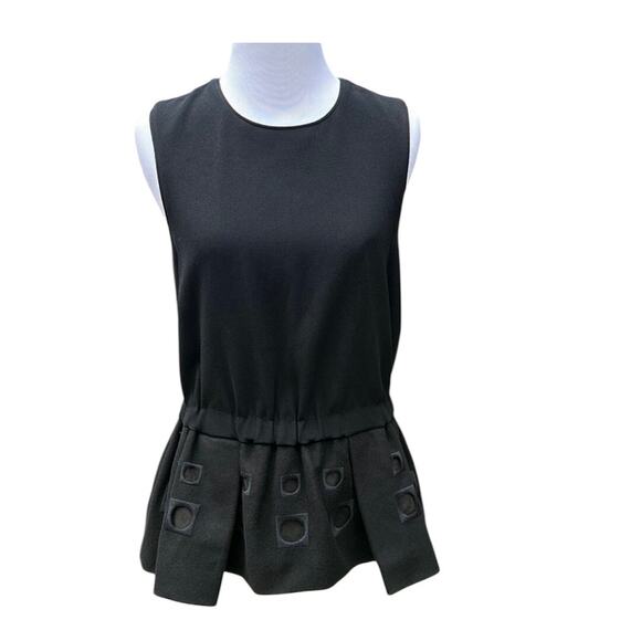 Tibi Black Wool Cutout Peplum Hem Top - Picture 1 of 8